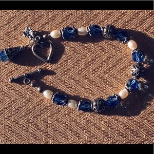 Blue, Silver, & Pearl Bracelet